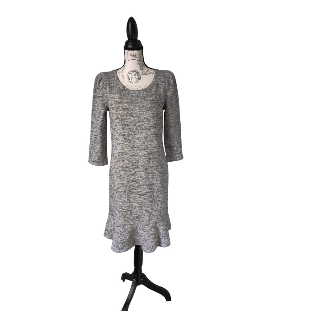 Talbots Terry Shift Dress Gray Casual Knit Ruffle Flounce Hem 3/4 Sleeve Size M